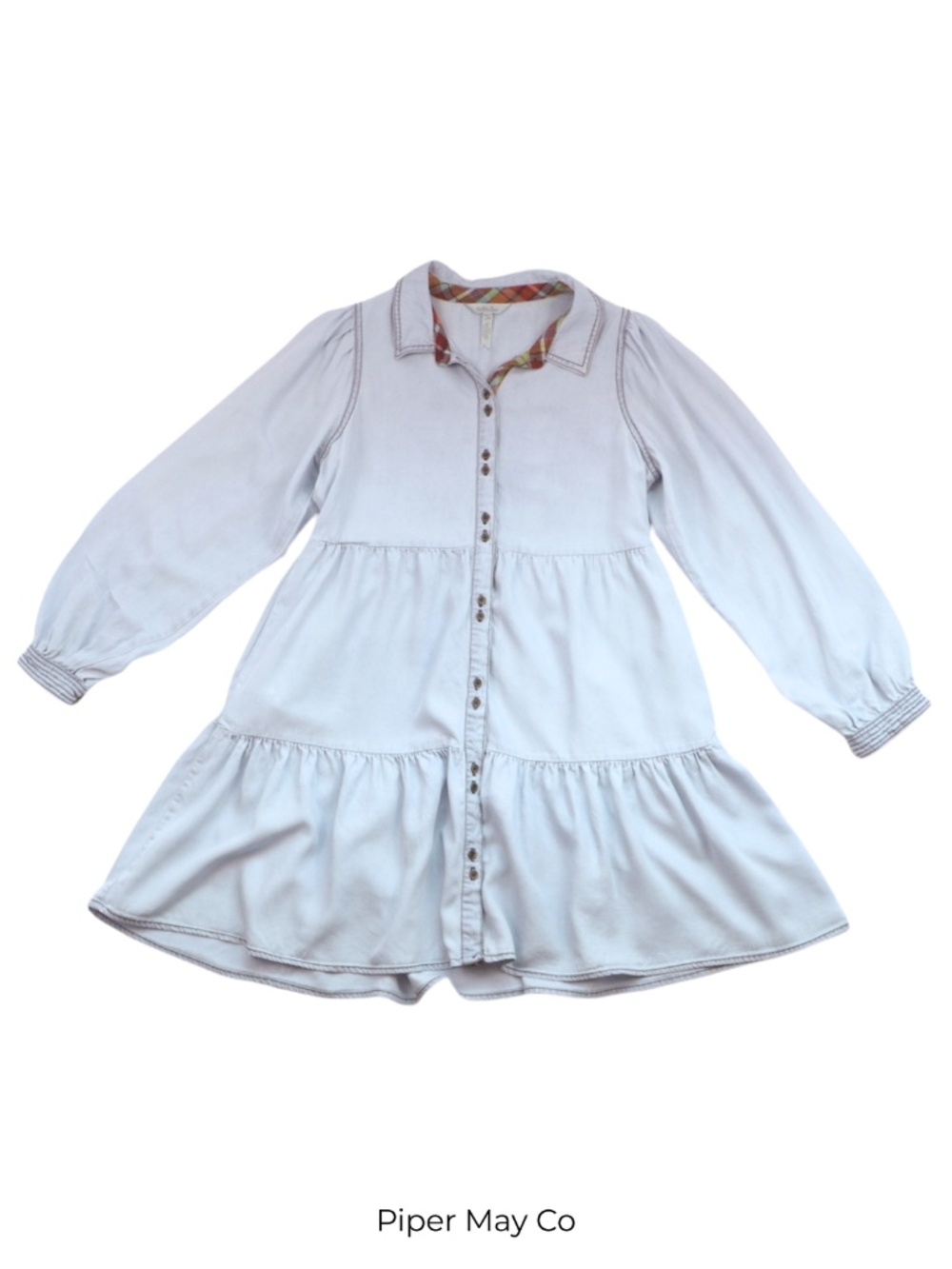 Matilda Jane Soft Denim Tiered Dress Size S Button Front Boho Chic